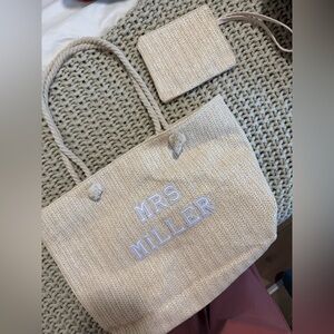 Beige Tote Bag with Pouch “Mrs. Miller” monogrammed